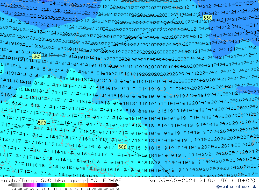 Height/Temp. 500 hPa ECMWF Su 05.05.2024 21 UTC