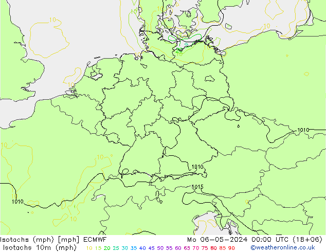 Isotachen (mph) ECMWF Mo 06.05.2024 00 UTC