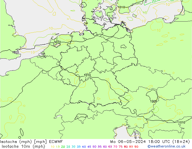 Eşrüzgar Hızları mph ECMWF Pzt 06.05.2024 18 UTC