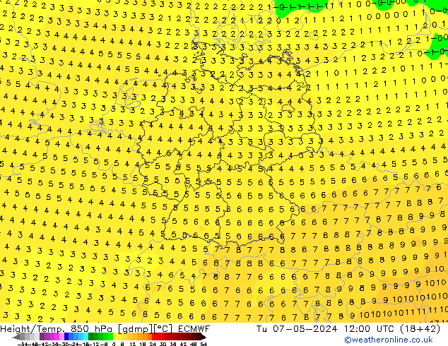 Z500/Rain (+SLP)/Z850 ECMWF вт 07.05.2024 12 UTC