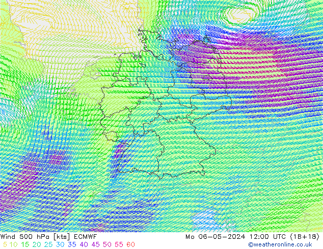 Wind 500 hPa ECMWF Mo 06.05.2024 12 UTC
