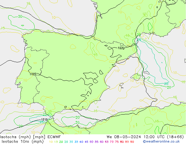 Izotacha (mph) ECMWF śro. 08.05.2024 12 UTC