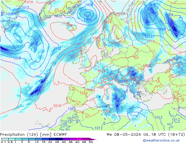 Precipitation (12h) ECMWF We 08.05.2024 18 UTC