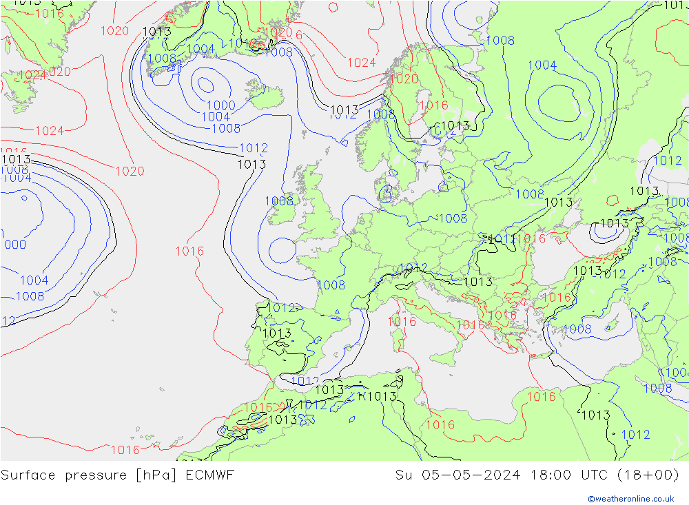Luchtdruk (Grond) ECMWF zo 05.05.2024 18 UTC