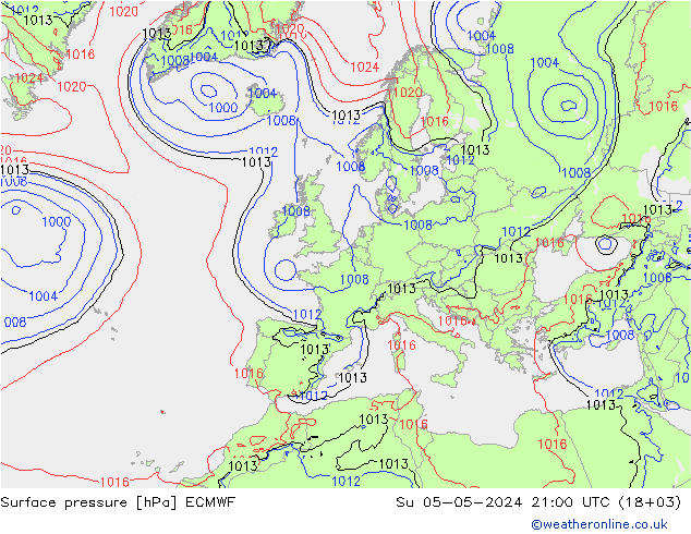 pressão do solo ECMWF Dom 05.05.2024 21 UTC
