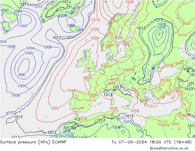 Presión superficial ECMWF mar 07.05.2024 18 UTC