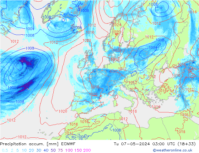 Toplam Yağış ECMWF Sa 07.05.2024 03 UTC