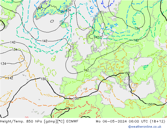 Height/Temp. 850 hPa ECMWF Mo 06.05.2024 06 UTC