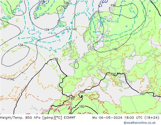 Height/Temp. 850 hPa ECMWF Mo 06.05.2024 18 UTC