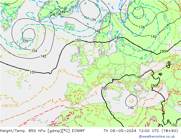 Height/Temp. 850 hPa ECMWF Do 09.05.2024 12 UTC