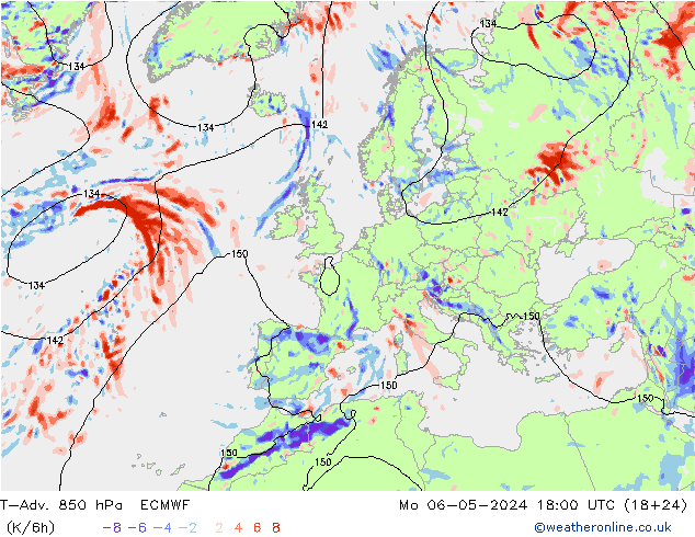 T-Adv. 850 hPa ECMWF Seg 06.05.2024 18 UTC