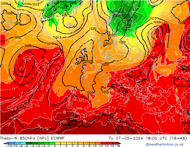 Theta-W 850hPa ECMWF Sa 07.05.2024 18 UTC