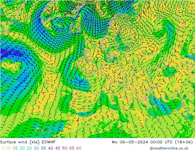 Surface wind ECMWF Mo 06.05.2024 00 UTC