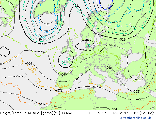 Height/Temp. 500 hPa ECMWF Dom 05.05.2024 21 UTC