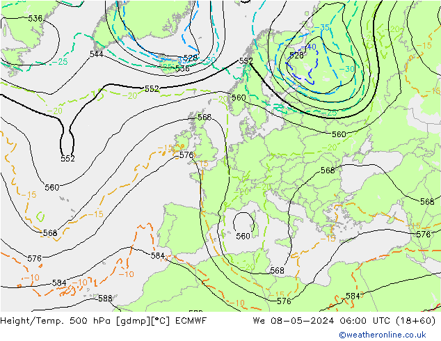 Yükseklik/Sıc. 500 hPa ECMWF Çar 08.05.2024 06 UTC