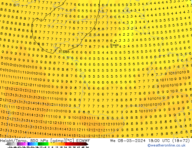 Z500/Rain (+SLP)/Z850 ECMWF mer 08.05.2024 18 UTC