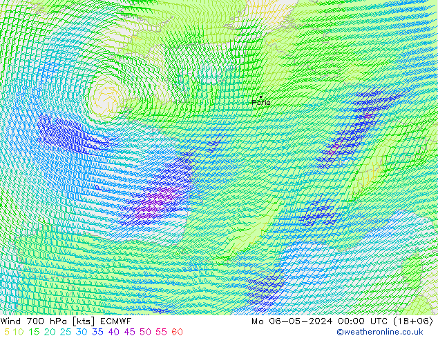 Wind 700 hPa ECMWF Mo 06.05.2024 00 UTC