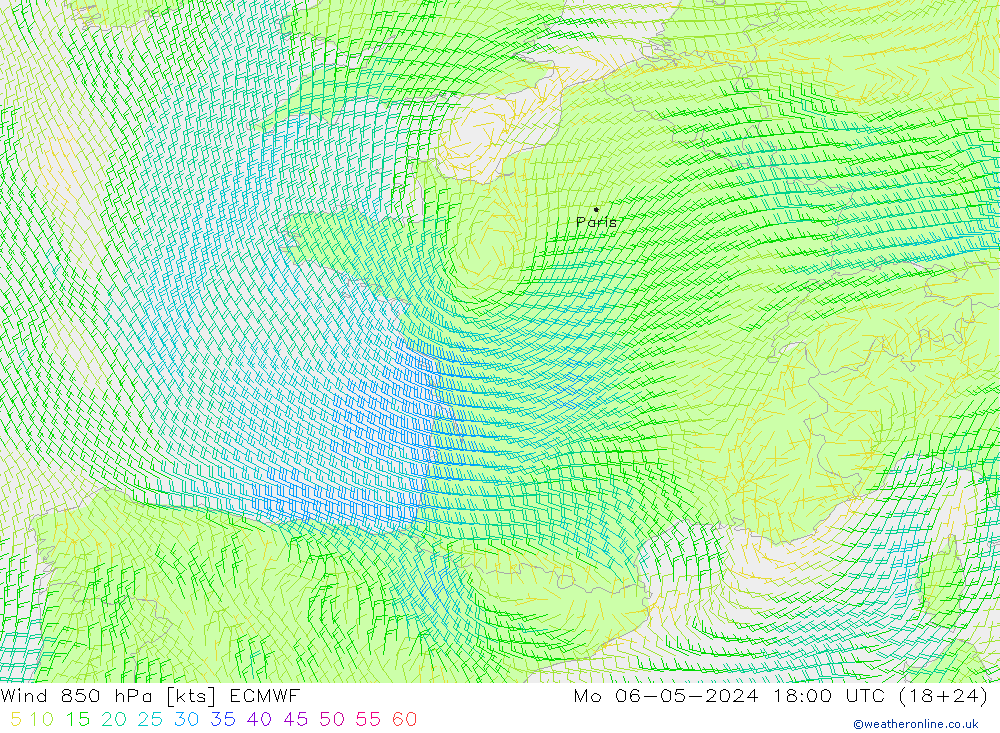 Wind 850 hPa ECMWF Mo 06.05.2024 18 UTC