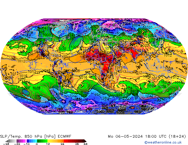 SLP/Temp. 850 hPa ECMWF Mo 06.05.2024 18 UTC