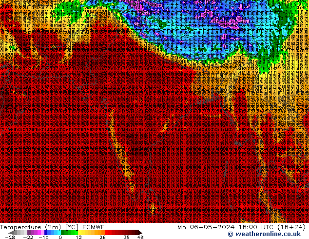 карта температуры ECMWF пн 06.05.2024 18 UTC