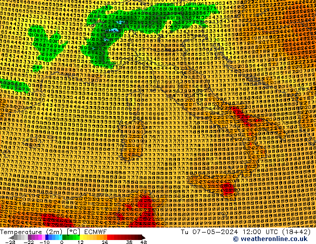 Temperature (2m) ECMWF Út 07.05.2024 12 UTC