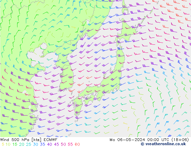 Wind 500 hPa ECMWF Mo 06.05.2024 00 UTC