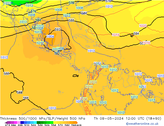 500-1000 hPa Kalınlığı ECMWF Per 09.05.2024 12 UTC