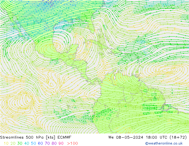 Linea di flusso 500 hPa ECMWF mer 08.05.2024 18 UTC
