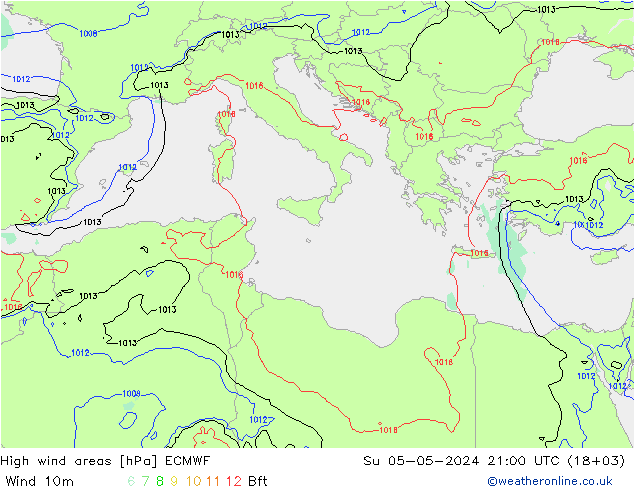 High wind areas ECMWF dim 05.05.2024 21 UTC