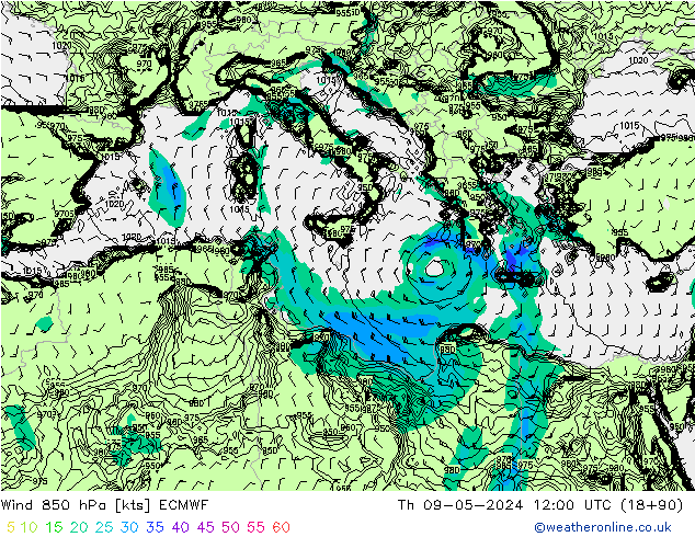 Wind 850 hPa ECMWF do 09.05.2024 12 UTC