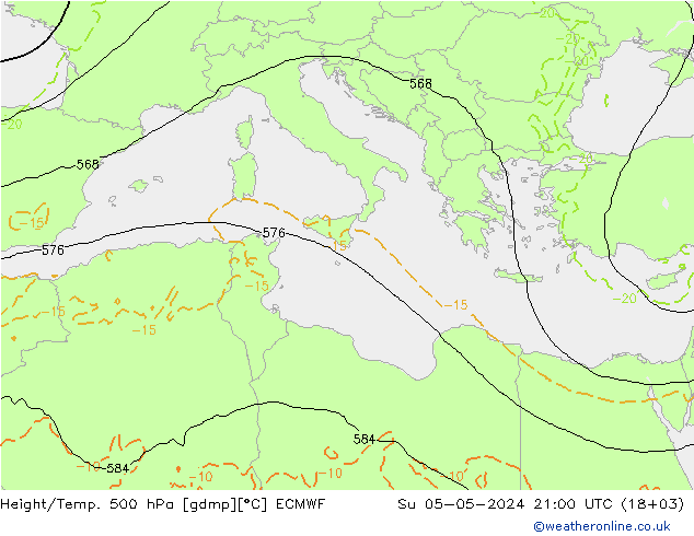 Height/Temp. 500 hPa ECMWF Ne 05.05.2024 21 UTC