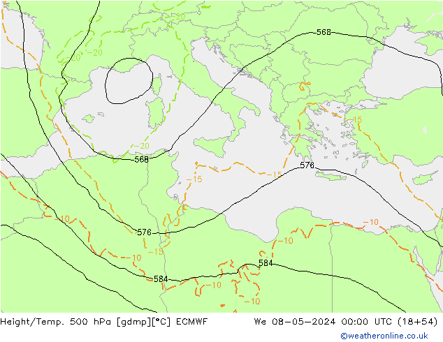 Z500/Rain (+SLP)/Z850 ECMWF We 08.05.2024 00 UTC