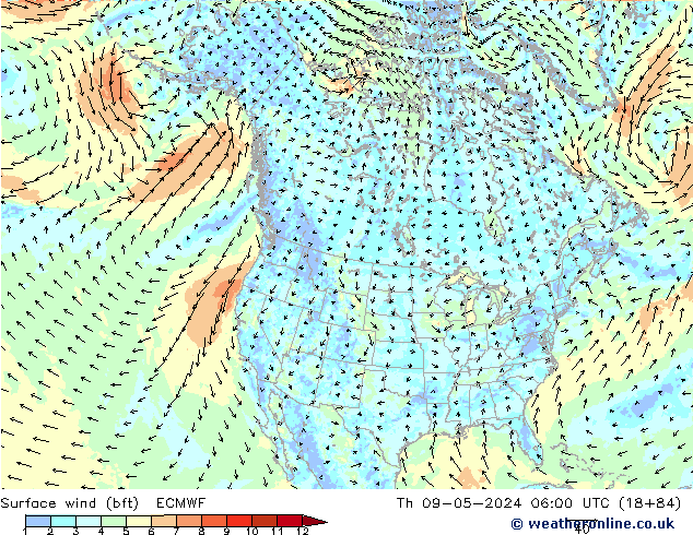 Bodenwind (bft) ECMWF Do 09.05.2024 06 UTC