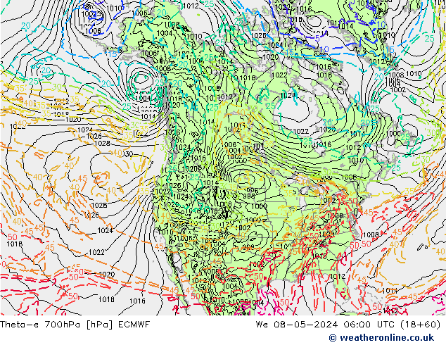 Theta-e 700hPa ECMWF We 08.05.2024 06 UTC