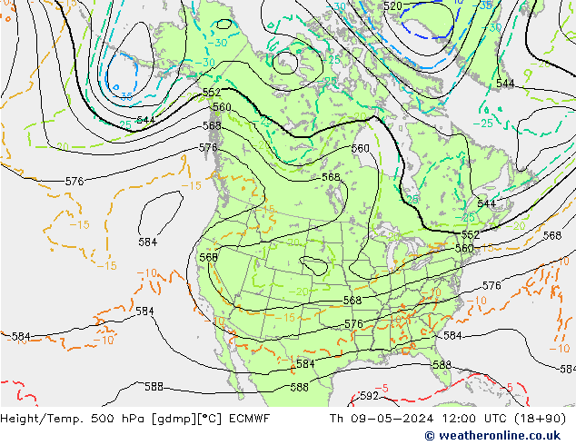Z500/Rain (+SLP)/Z850 ECMWF Qui 09.05.2024 12 UTC