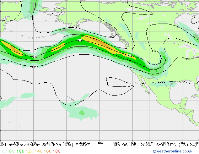 Prąd strumieniowy ECMWF pon. 06.05.2024 18 UTC