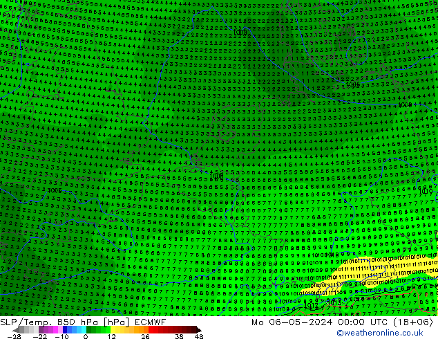 SLP/Temp. 850 hPa ECMWF Mo 06.05.2024 00 UTC