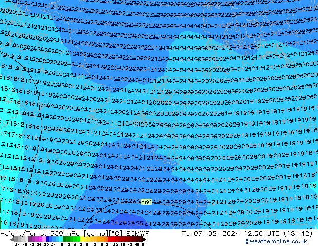 Z500/Rain (+SLP)/Z850 ECMWF mar 07.05.2024 12 UTC