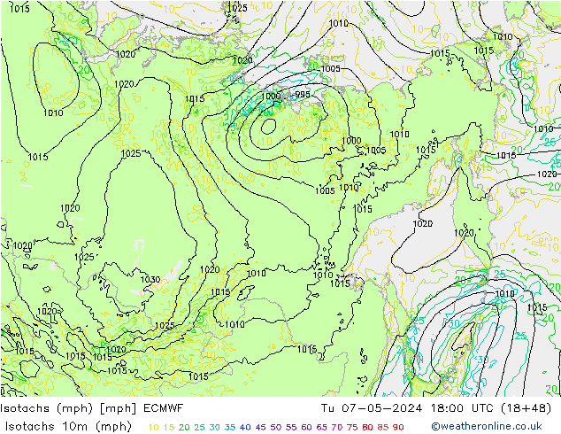 Isotachen (mph) ECMWF di 07.05.2024 18 UTC