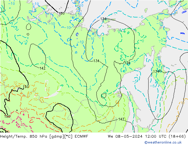 Z500/Rain (+SLP)/Z850 ECMWF mer 08.05.2024 12 UTC