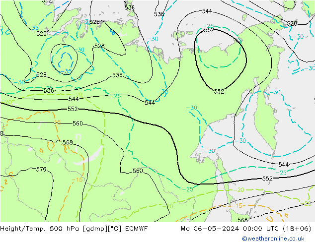 Z500/Rain (+SLP)/Z850 ECMWF  06.05.2024 00 UTC
