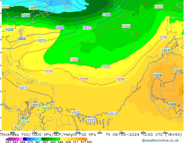 Dikte700-1000 hPa ECMWF do 09.05.2024 12 UTC