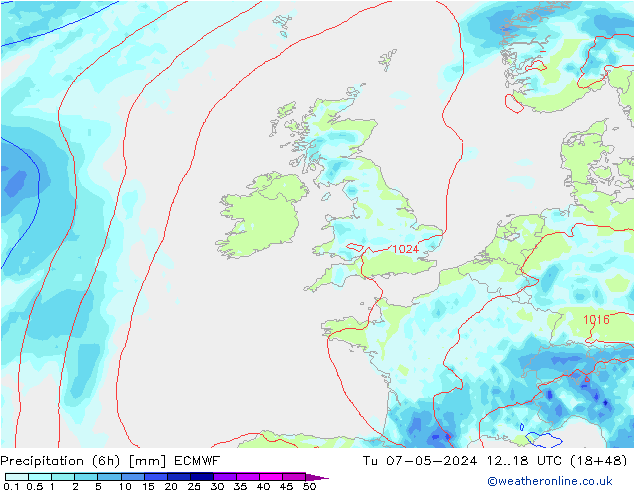 Z500/Rain (+SLP)/Z850 ECMWF вт 07.05.2024 18 UTC