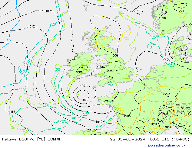 Theta-e 850hPa ECMWF Su 05.05.2024 18 UTC