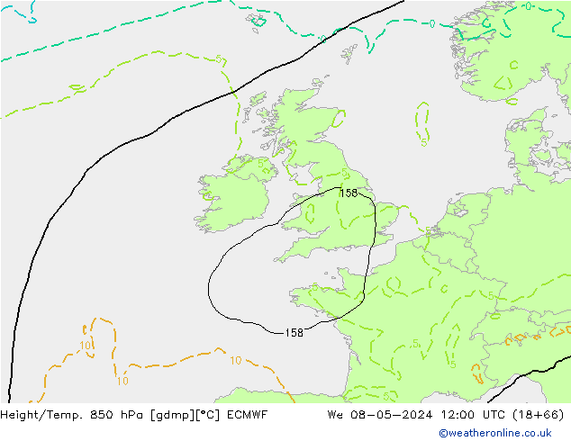 Height/Temp. 850 hPa ECMWF śro. 08.05.2024 12 UTC