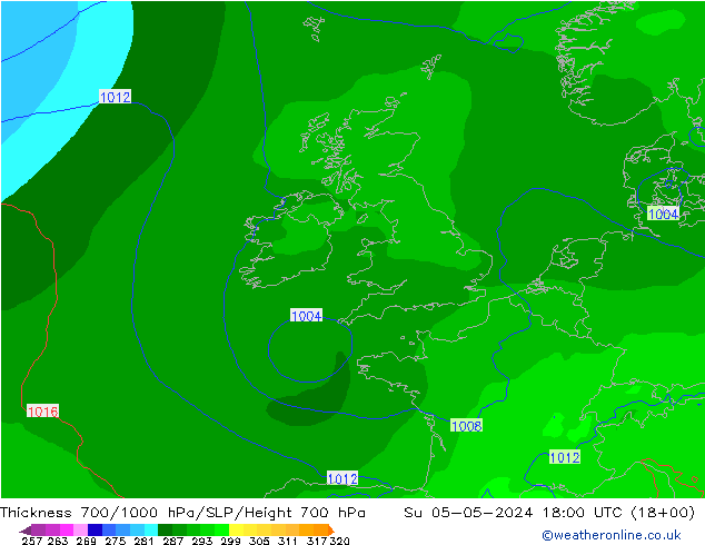 Thck 700-1000 hPa ECMWF Su 05.05.2024 18 UTC