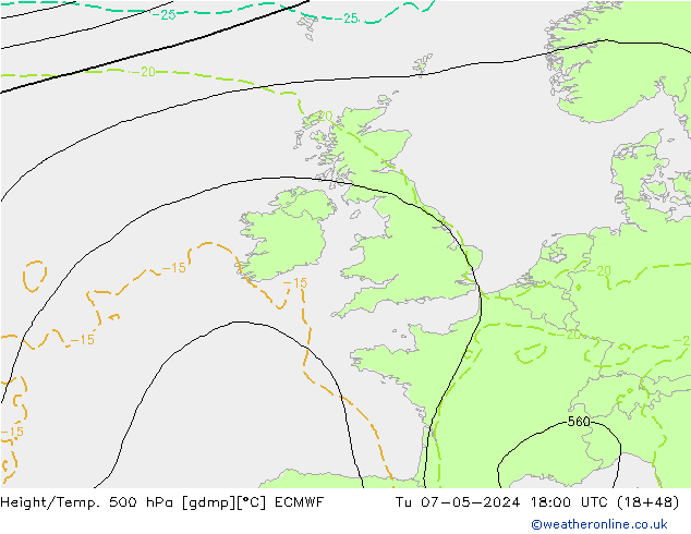 Z500/Rain (+SLP)/Z850 ECMWF вт 07.05.2024 18 UTC