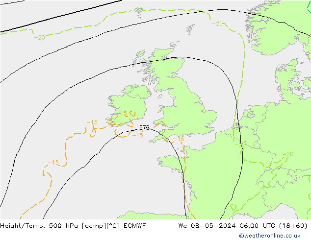 Z500/Yağmur (+YB)/Z850 ECMWF Çar 08.05.2024 06 UTC