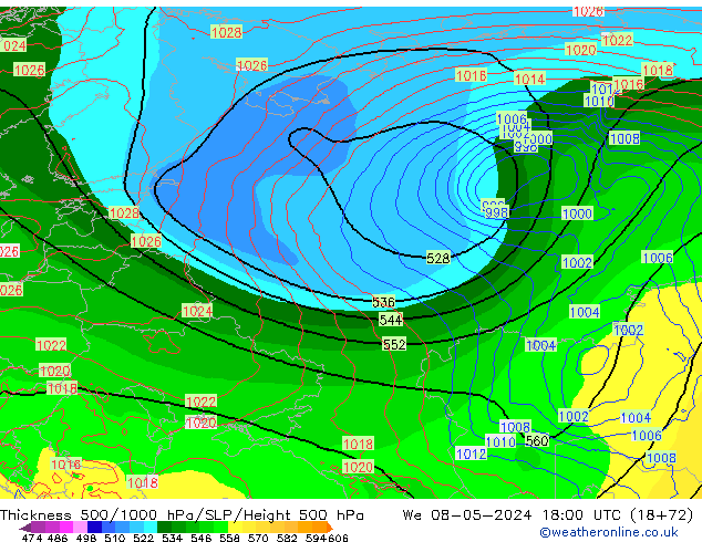 Thck 500-1000hPa ECMWF St 08.05.2024 18 UTC