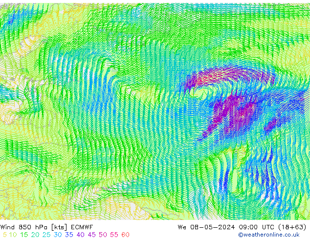 Wind 850 hPa ECMWF We 08.05.2024 09 UTC